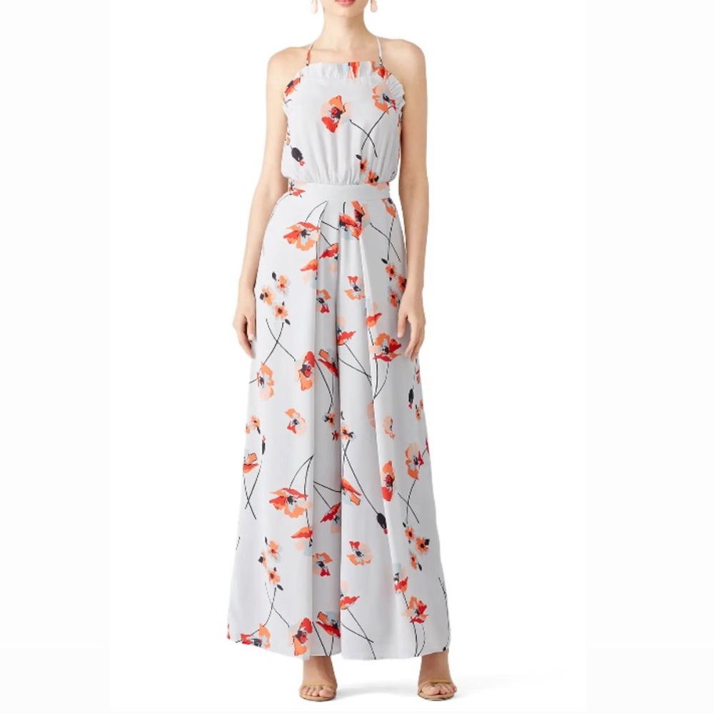 Anthropologie Paper Crown White Water Wide-leg Floral Jumpsuit Sz 2P